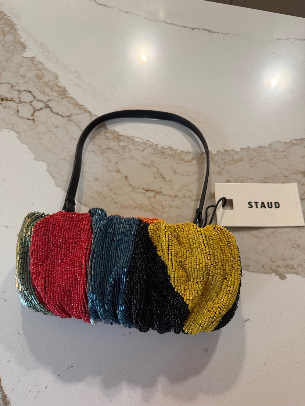 STAUD Multicolor Beaded Mini Shoulder Bag - Yellow, Black, Red, Blue, Green